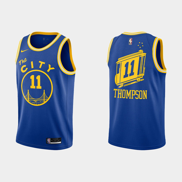 Men's Golden State Warriors #11 Klay Thompson Blue NBA 2020-21 Dri-FIT Hardwood Classic Stitched Jersey Men's Golden State Warriors #11 Klay Thompson Blue NBA 2020-21 Dri-FIT Hardwood Classic Stitched Jersey